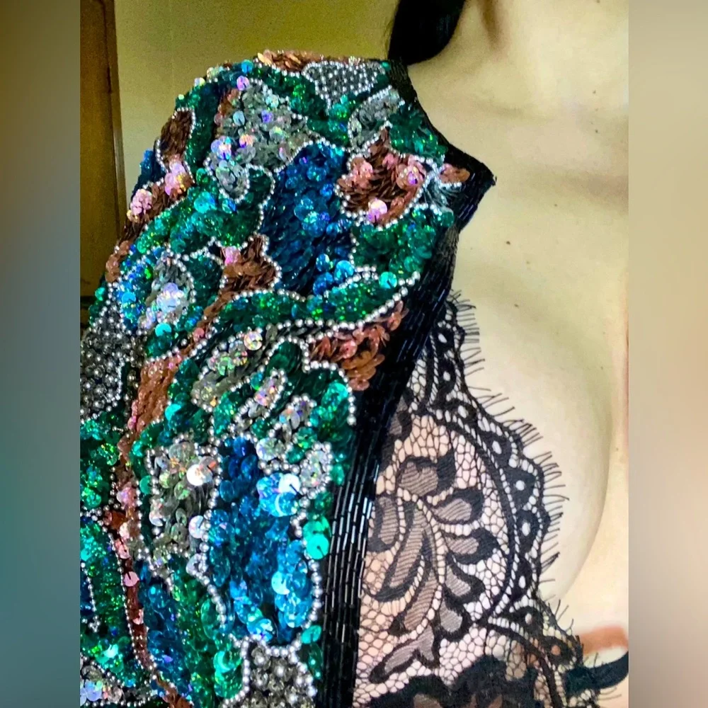 Open Front Sequined Jacket- Multicolor- Handmade - Picture 2 of 6